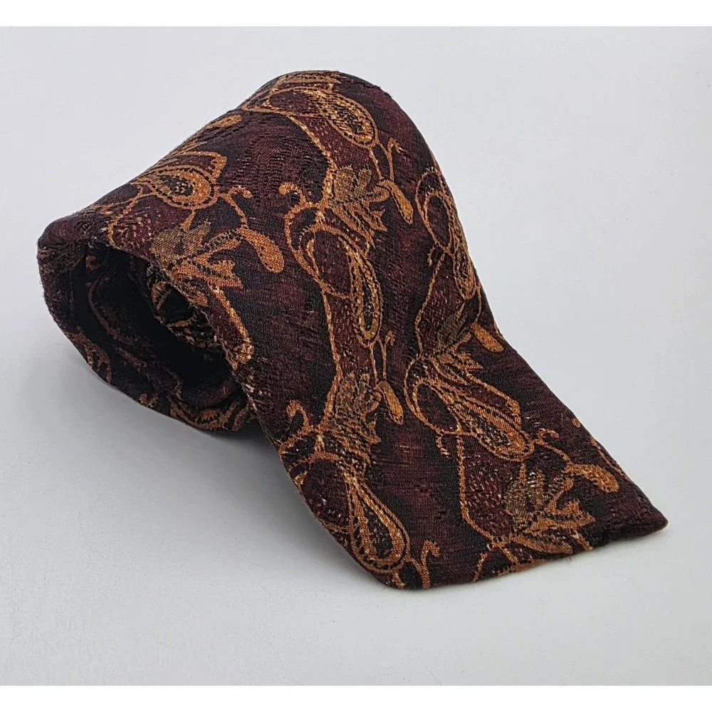 Ermenegildo Zegna Men's Silk Paisley Tie Burgundy Gold Italy Luxury Designer